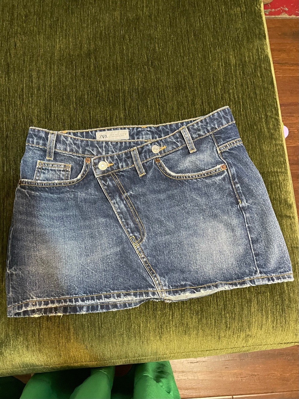 Zara Distressed Blue Denim Mini Skirt